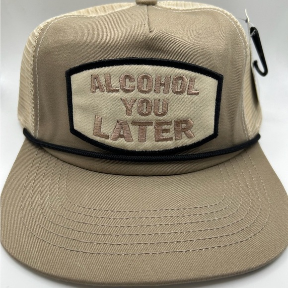 Other - 🧢 NEW Cap - Tan Trucker Hat with Embroidered Patch - “Alcohol You Later”